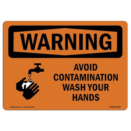 SIGNMISSION OSHA WARNING Sign, Avoid Contamination Wash Your Hands, 18in X 12in Alum, 12" W, 18" L, Landscape OS-WS-A-1218-L-11953